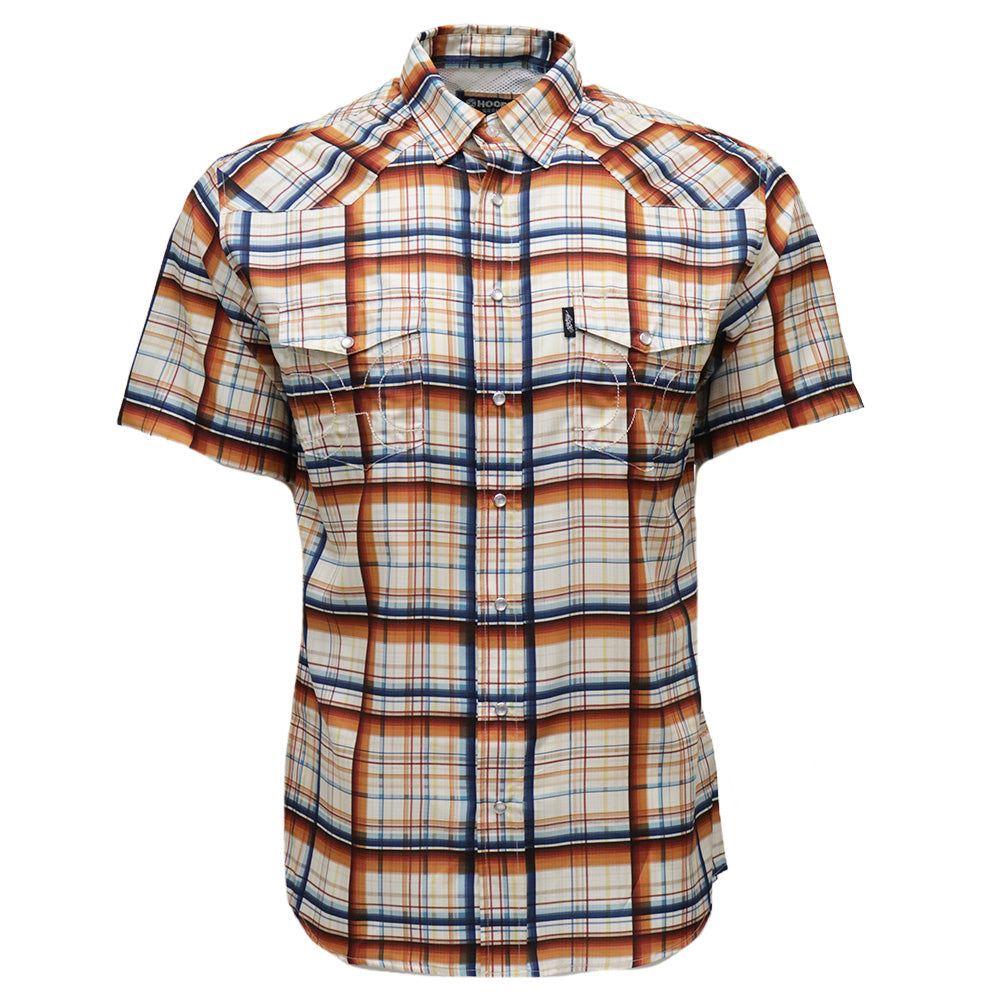 "Sol" Short Sleeve Pearl Snap Shirt Cream w/Plaid Pattern