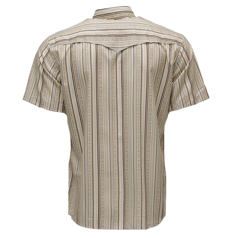 "Sol" Short Sleeve Pearl Snap Shirt Cream/Stripe