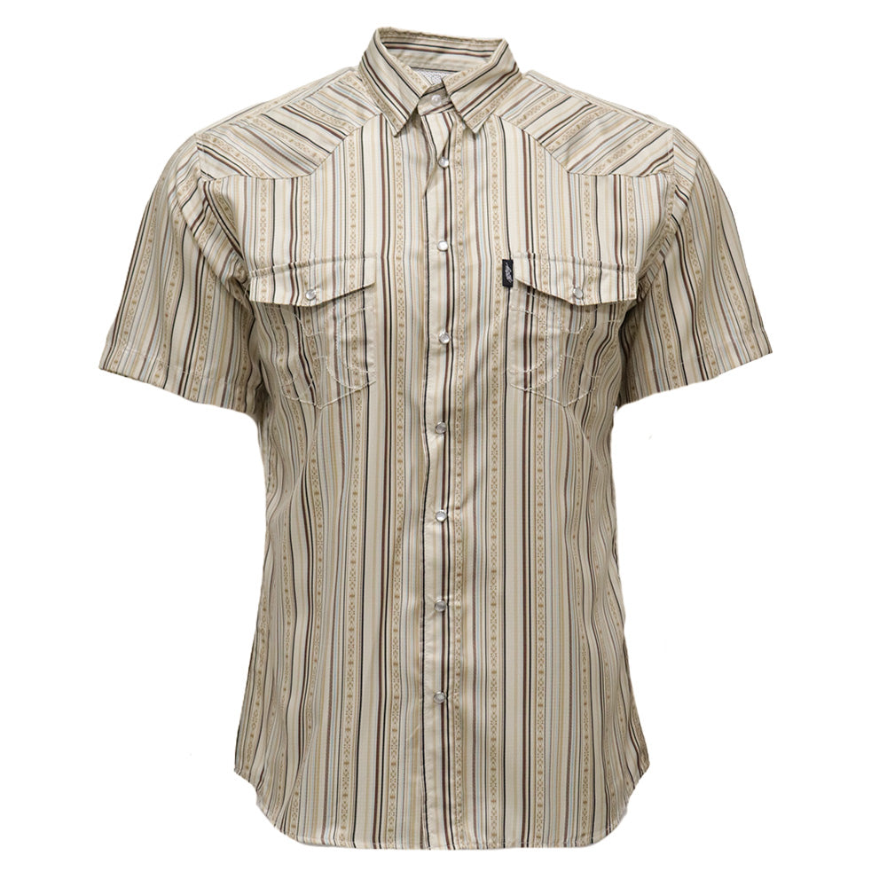 "Sol" Short Sleeve Pearl Snap Shirt Cream/Stripe