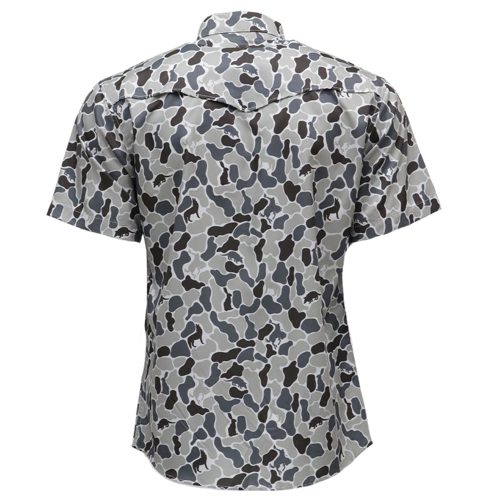 "Sol" Short Sleeve Pearl Snap Shirt Grey Camo