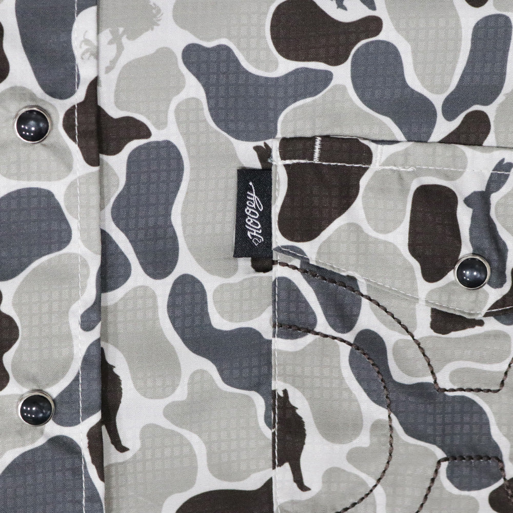 "Sol" Short Sleeve Pearl Snap Shirt Grey Camo