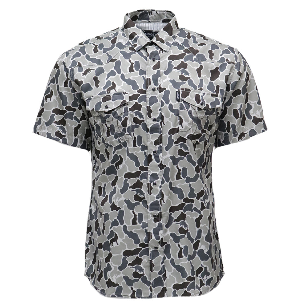 "Sol" Short Sleeve Pearl Snap Shirt Grey Camo