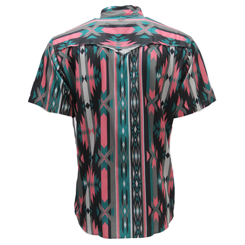 "Sol" Short Sleeve Pearl Snap Shirt Pink / Aztec