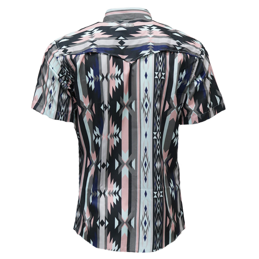 "Sol" Short Sleeve Pearl Snap Shirt Pink / Aztec