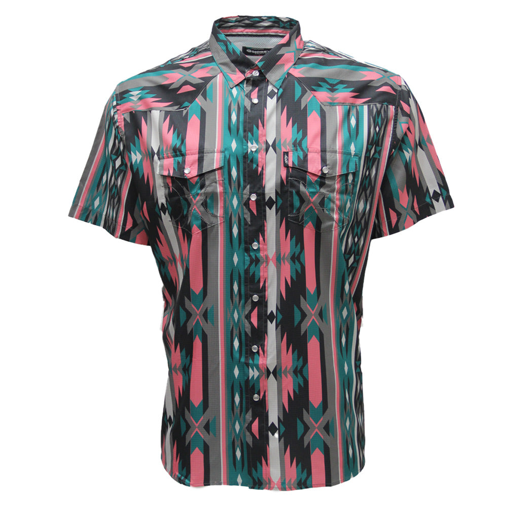 "Sol" Short Sleeve Pearl Snap Shirt Pink / Aztec