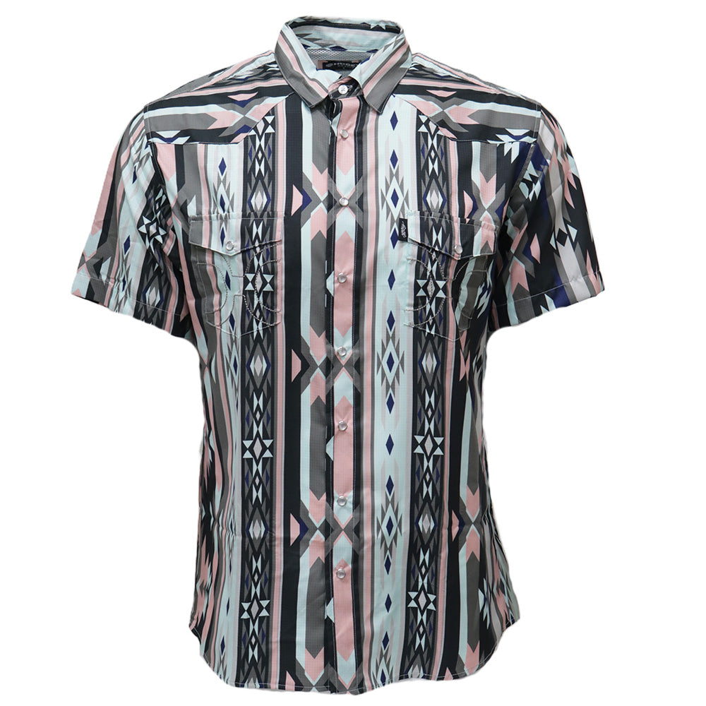 "Sol" Short Sleeve Pearl Snap Shirt Pink / Aztec