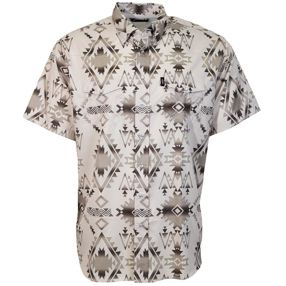 "Sol" Short Sleeve Pearl Snap Shirt Tan/Aztec