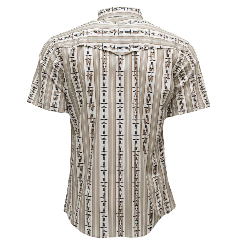 "Maverick" Short Sleeve Button Up Shirt Tan & Grey/Aztec