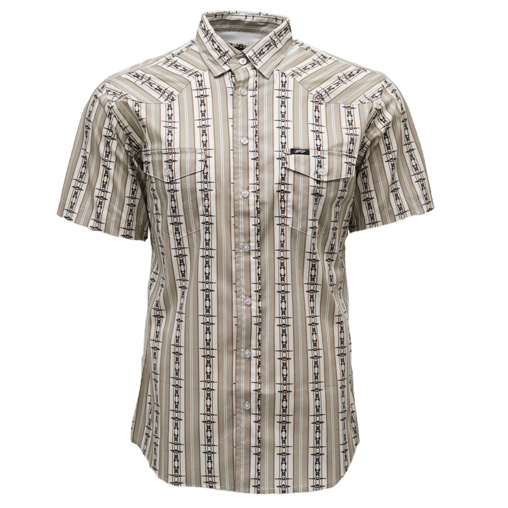 "Maverick" Short Sleeve Button Up Shirt Tan & Grey/Aztec