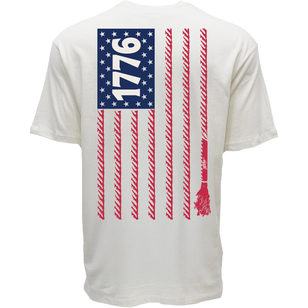 "1776" Cream w/ Red & Blue Flag Hooey T-shirt