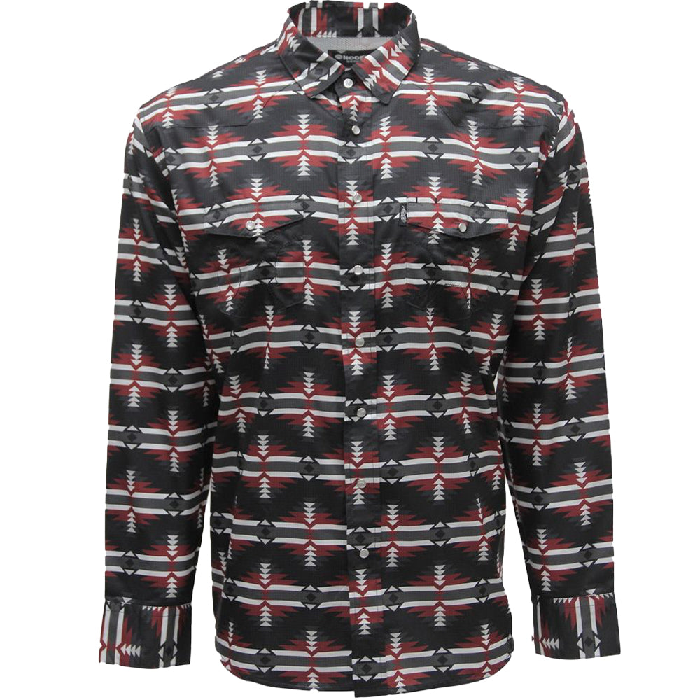 Sol Long Sleeve Pearl Snap Shirt Black/Red Aztec