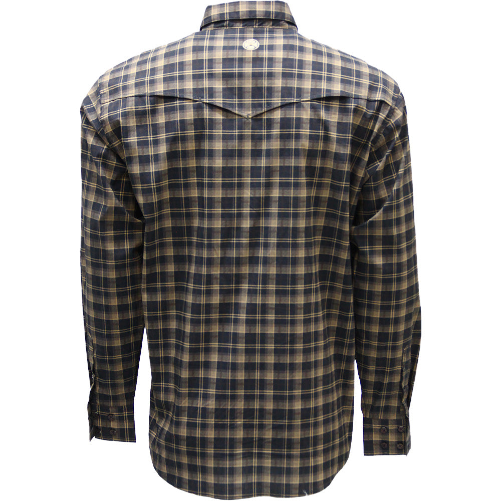 Maverick Long Sleeve Button Up Shirt Black/Brown Plaid