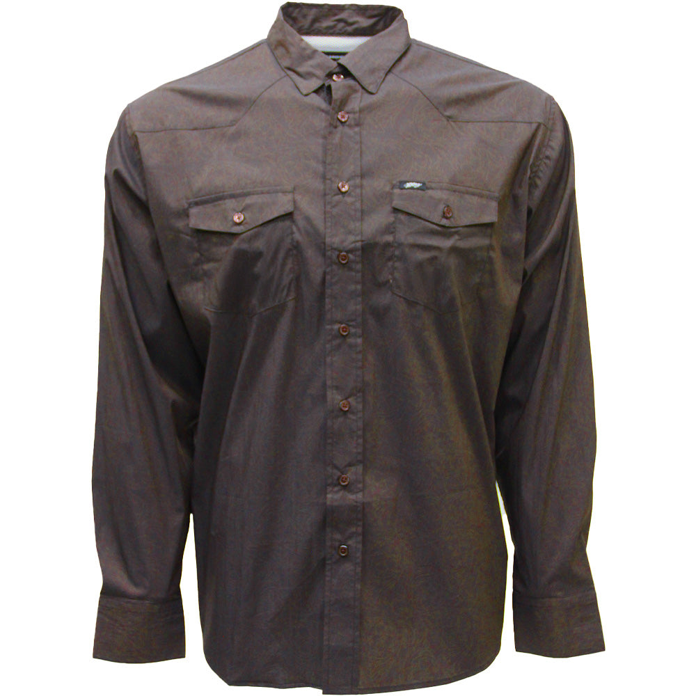 Maverick Long Sleeve Button Up Shirt Brown w/Print