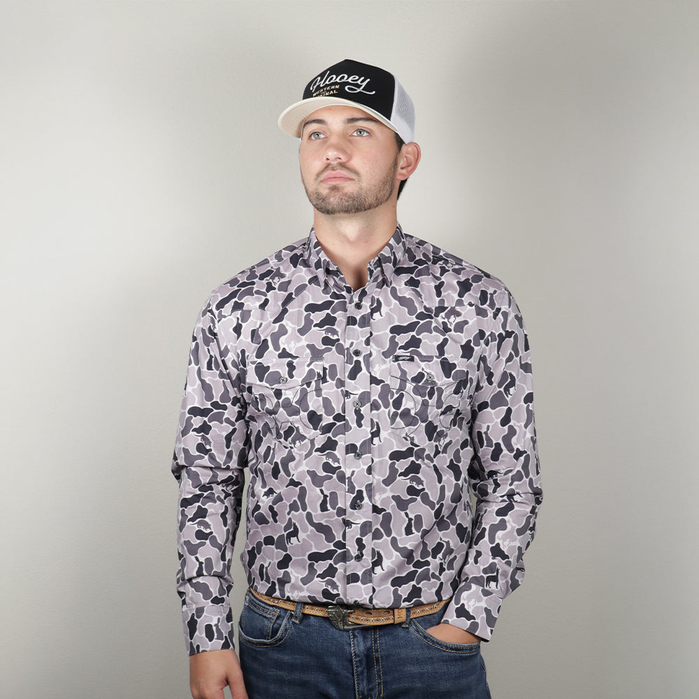 Maverick Long Sleeve Button Up Shirt Grey/Camo
