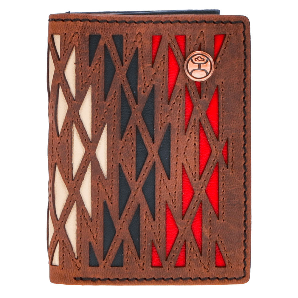 "Chapawee" Trifold Hooey Wallet Ivory/Red w/Laser Cut Aztec Print