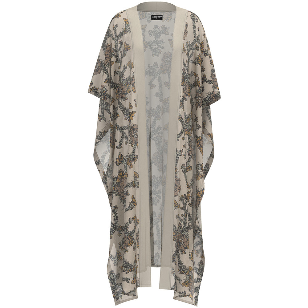 Ladies Kimono Grey/Cream Cactus Floral Print