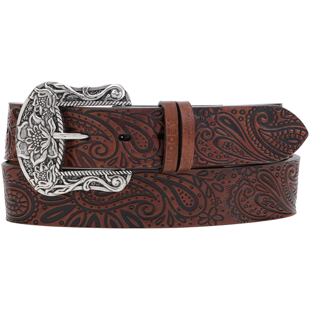 Hooey Women's Brown Paisley Filigree Embossed Belt Large Hooey Women's Brown Paisley Filigree Embossed Belt Large