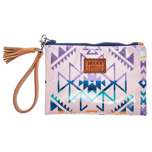 pink and blue Aztec patter wristlet
