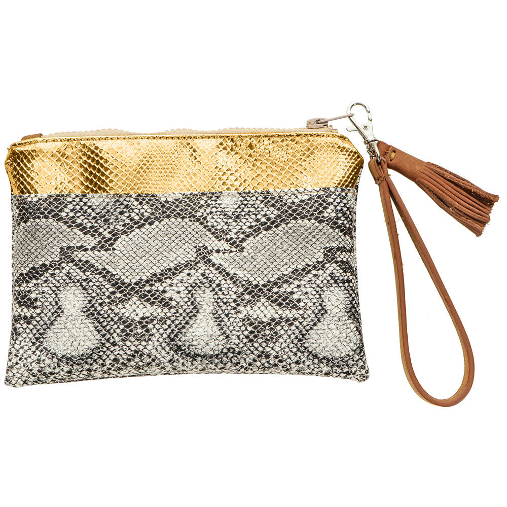 "Cobra" Cream/Black Snake Print Arena Wristlet