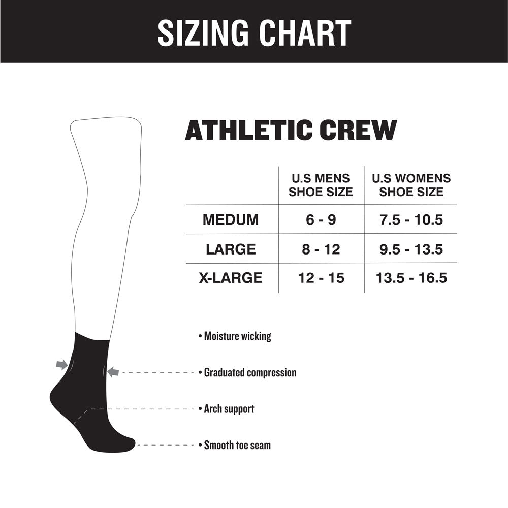 Hooey sock size chart with fit diagram