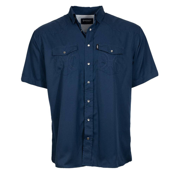 front of men's navy blue sol shirt with short sleeves