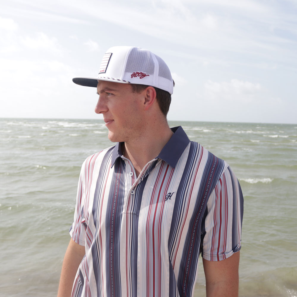 "The Weekender" Polo Grey w/Red & Blue Stripes