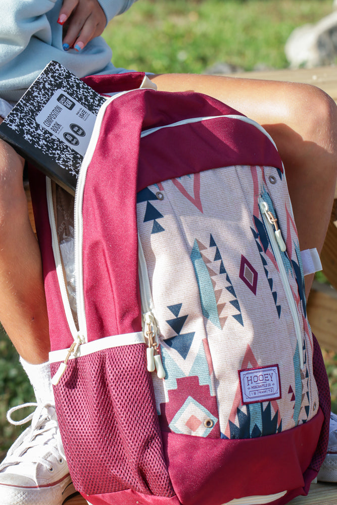 "Rockstar" Backpack Cream & Burgundy Aztec