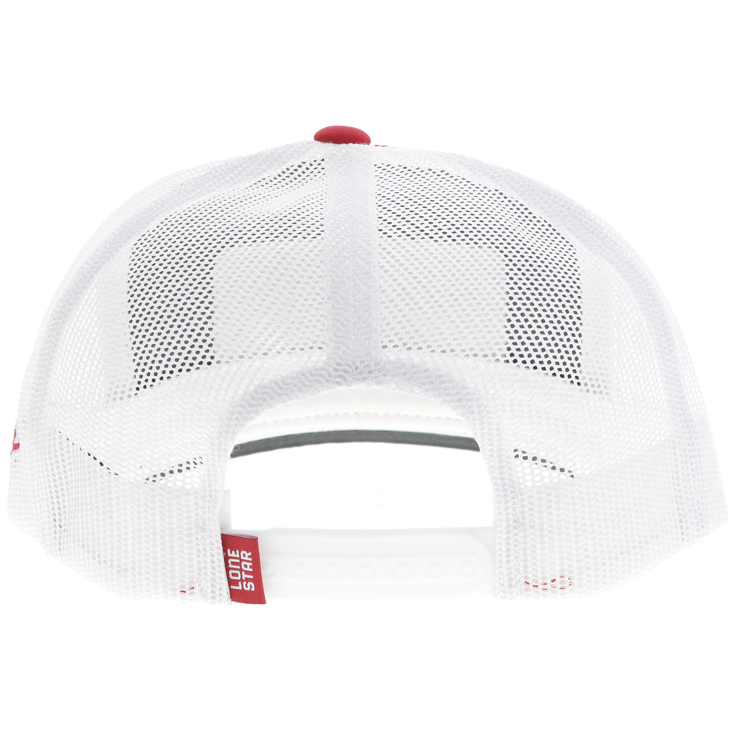 back of red and white lone star beer hat by Hooey