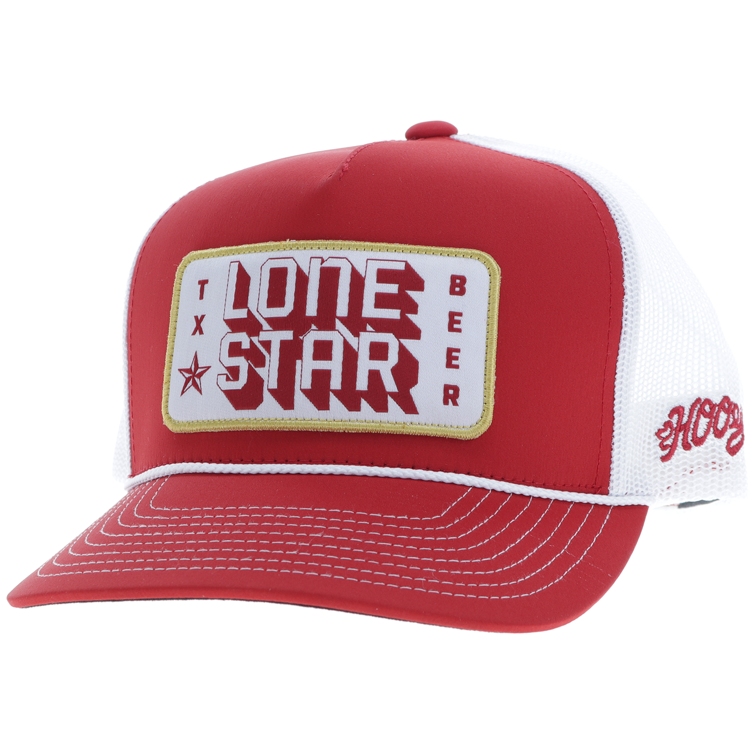 red and white Lone Star Beer hat by Hooey