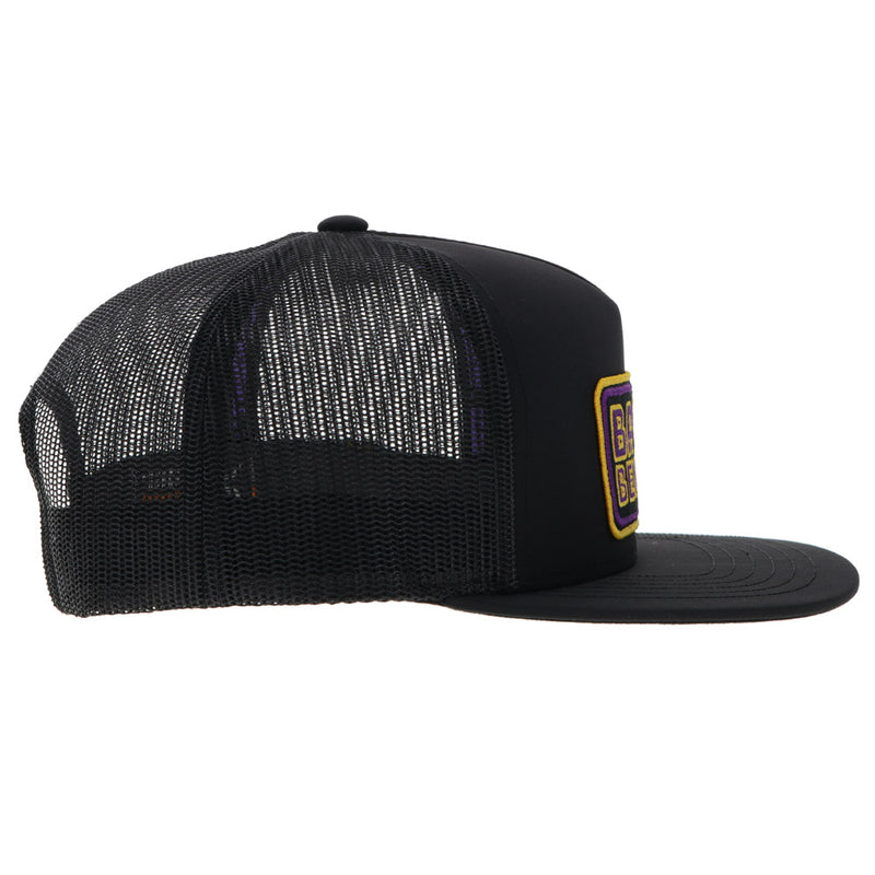 right side of black on black Bayou Bangles hat