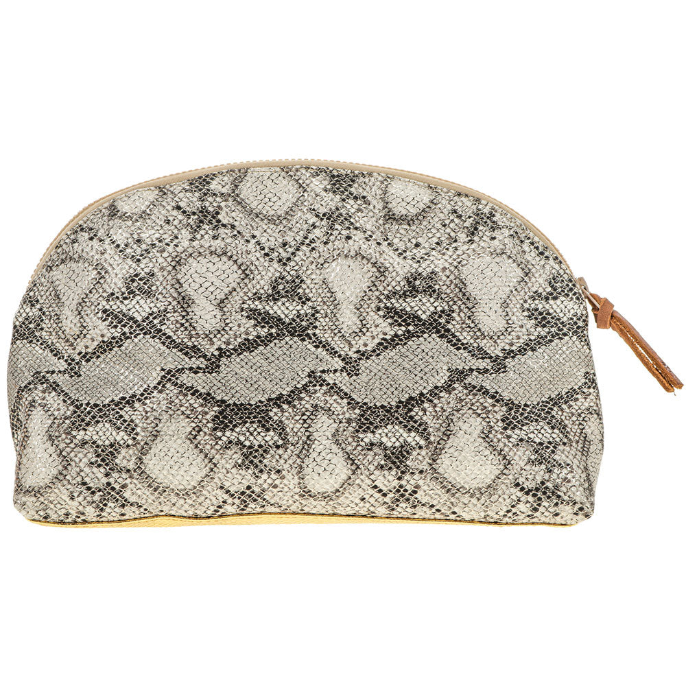 "Cobra" Cream/Black Snake Print Large Accessory Bag
