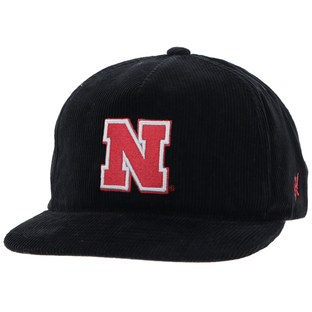 University Of Nebraska Hat Black Corduroy w/ Red N Logo