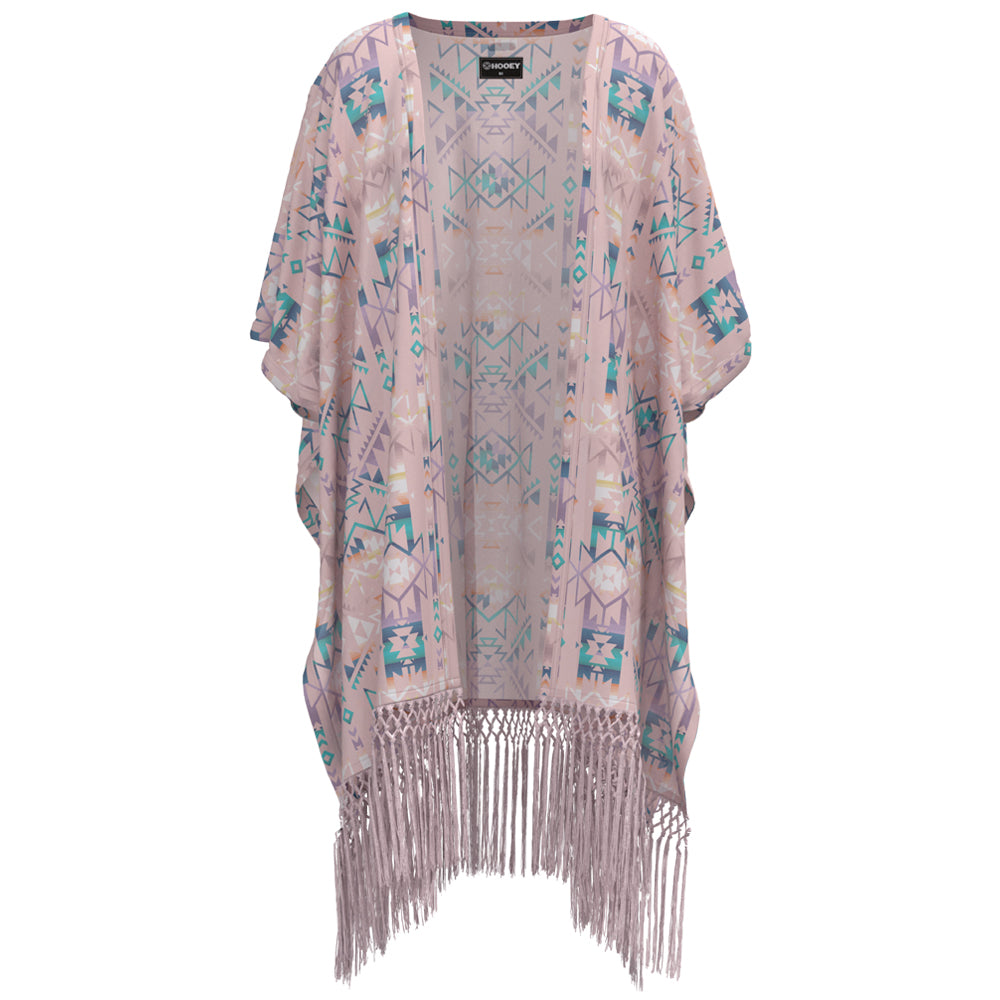 pink and blue Aztec kimono