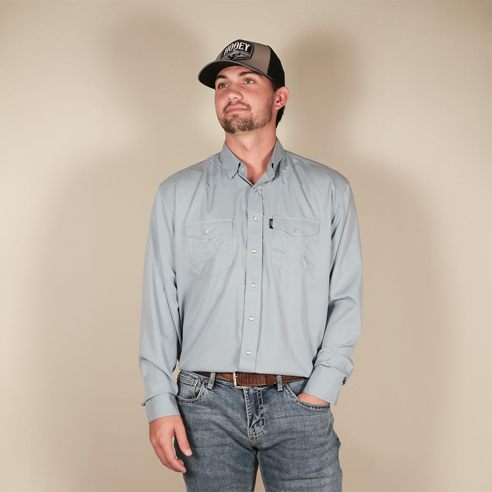 "Sol" Grey Long Sleeve Pearl Snap Shirt
