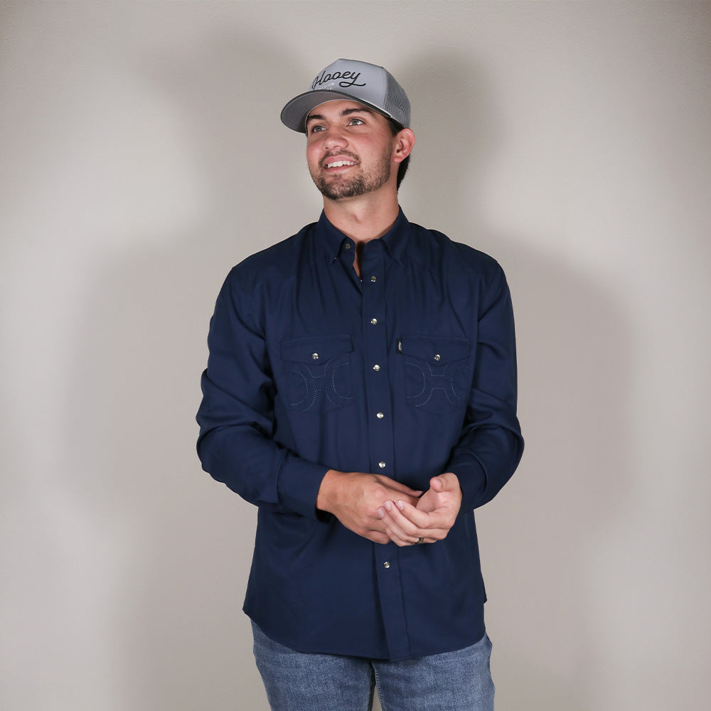 "Sol" Navy Long Sleeve Pearl Snap Shirt