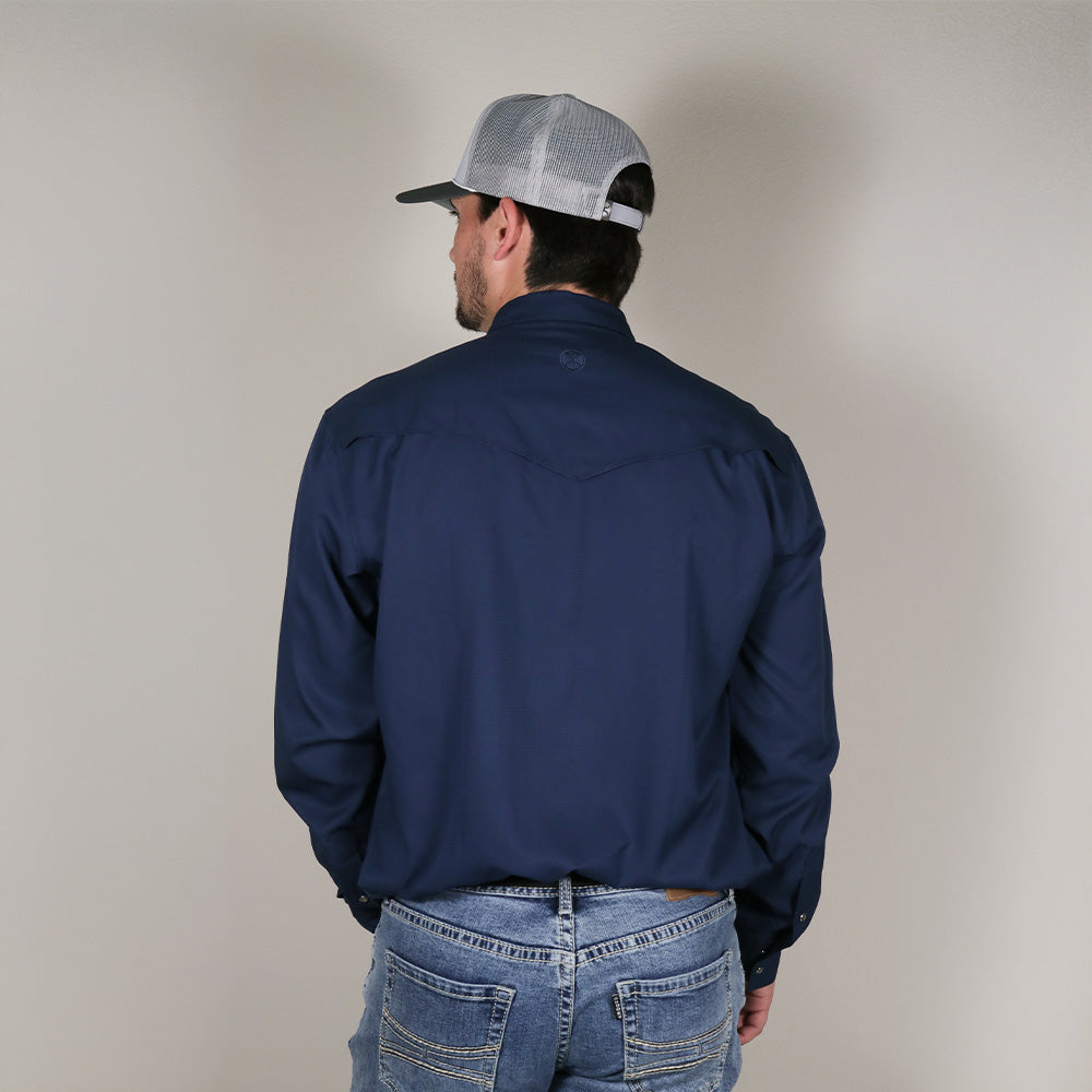 "Sol" Navy Long Sleeve Pearl Snap Shirt