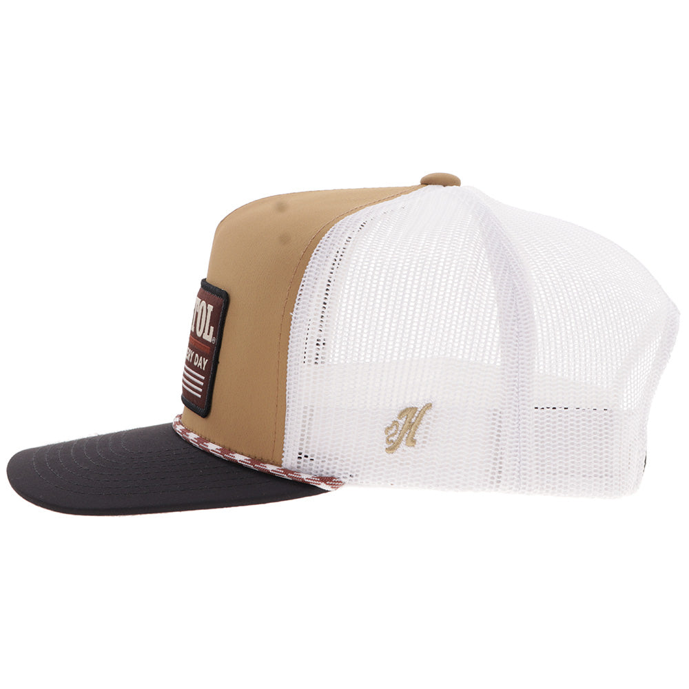 "Resistol" Hat Tan & White w/Black & Red Patch