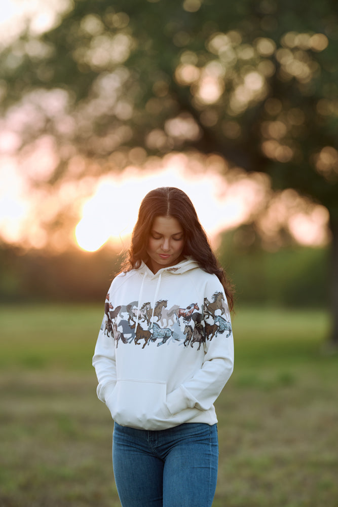 Legendary Hoody Cream w/Horse Print