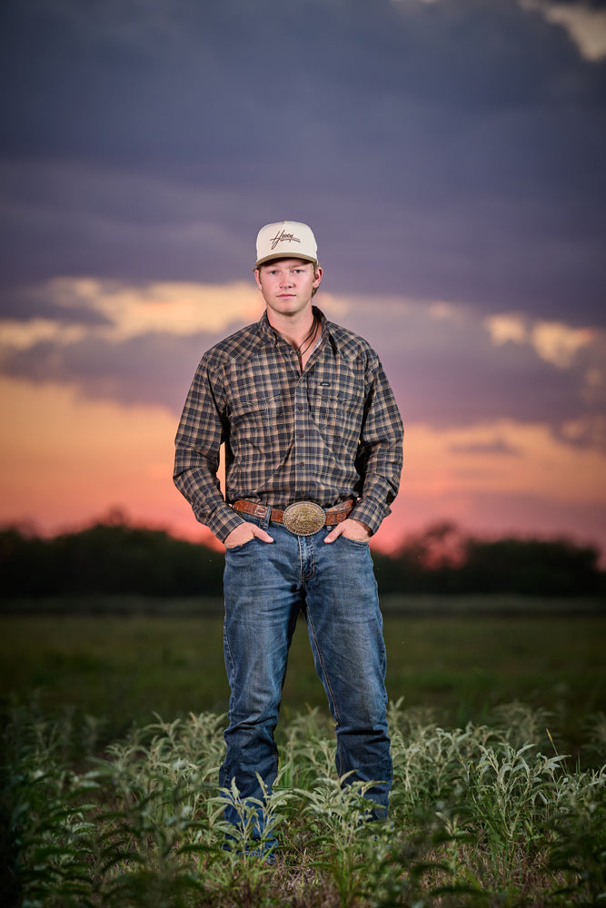 Maverick Long Sleeve Button Up Shirt Black/Brown Plaid