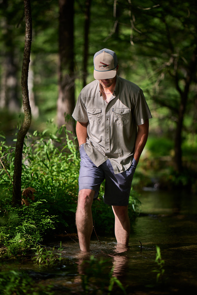 "Sol" Olive Green Short Sleeve Pearl Snap Shirt