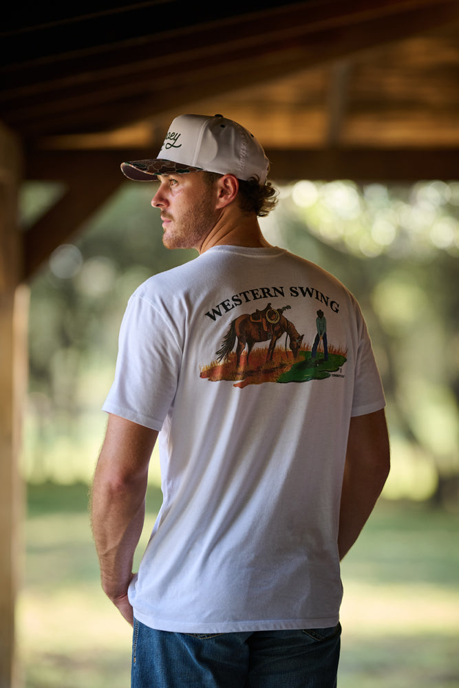 "Western Swing" White Cowboy Golf T-shirt