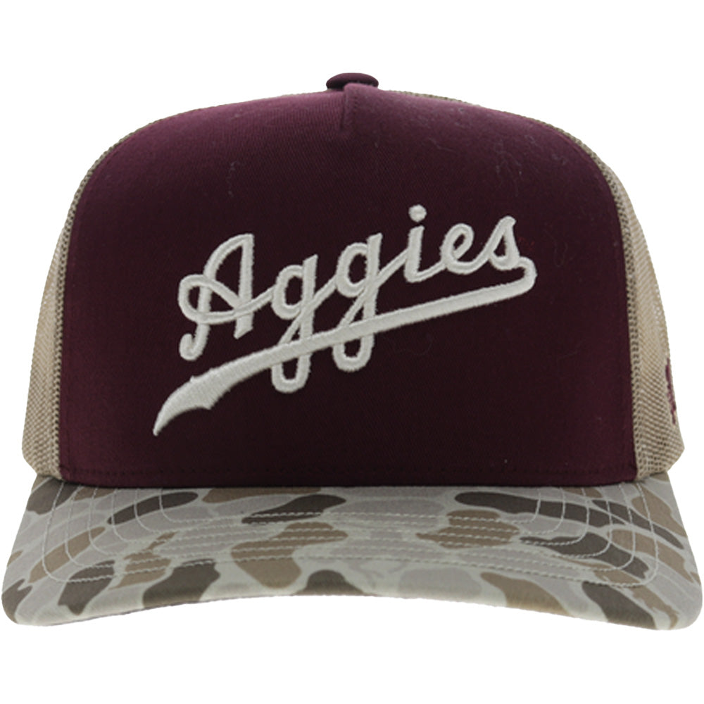 Texas A&M 5-Panel Trucker Snapback Hat Maroon/Camo