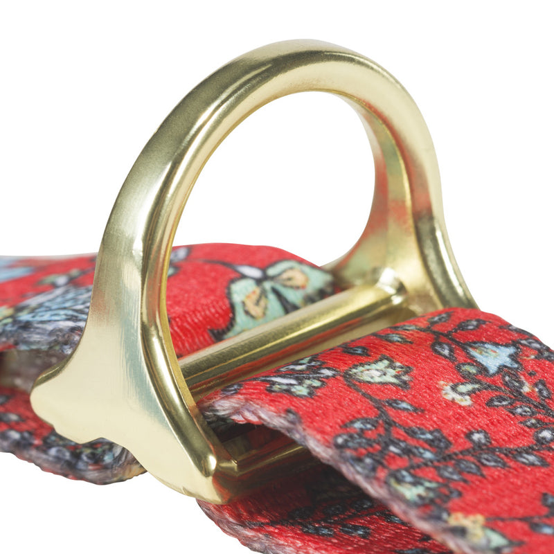 Close-up image of free clip bracket on the western floral pet walking harness