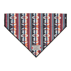red, orange, blue, and black Aztec and stripe pattern pet bandana