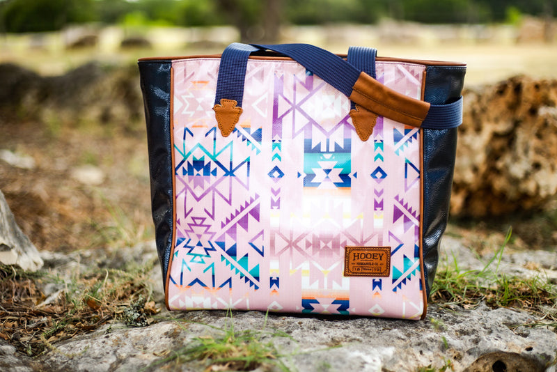 Pink and blue aztec pattern tote bag