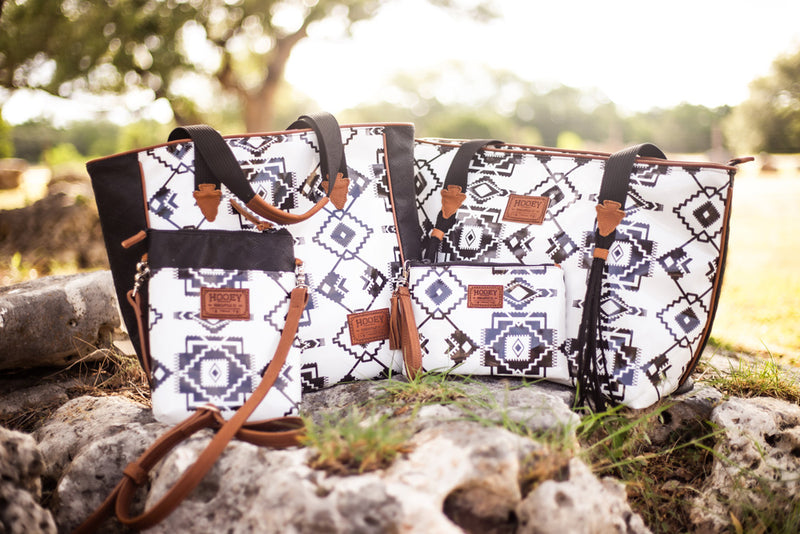 black and white Aztec pattern hand bag collection