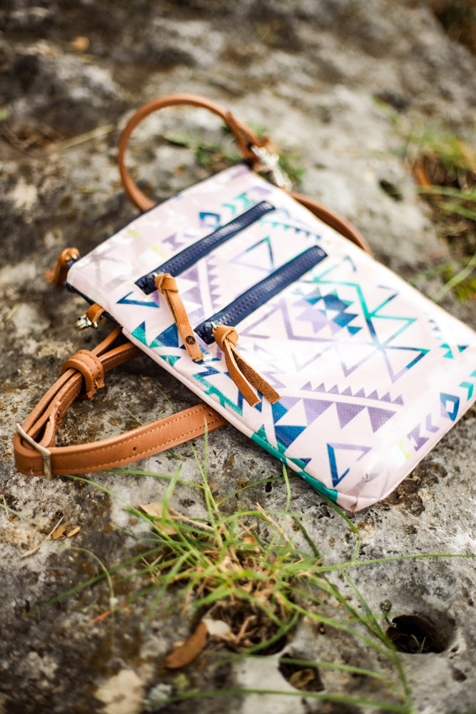 Pink and blue aztec pattern cross body