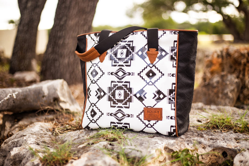 black and white Aztec pattern tote bag