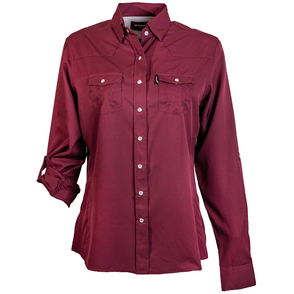 Sol Ladies Maroon Long Sleeve Pearl Snap Shirt XXL