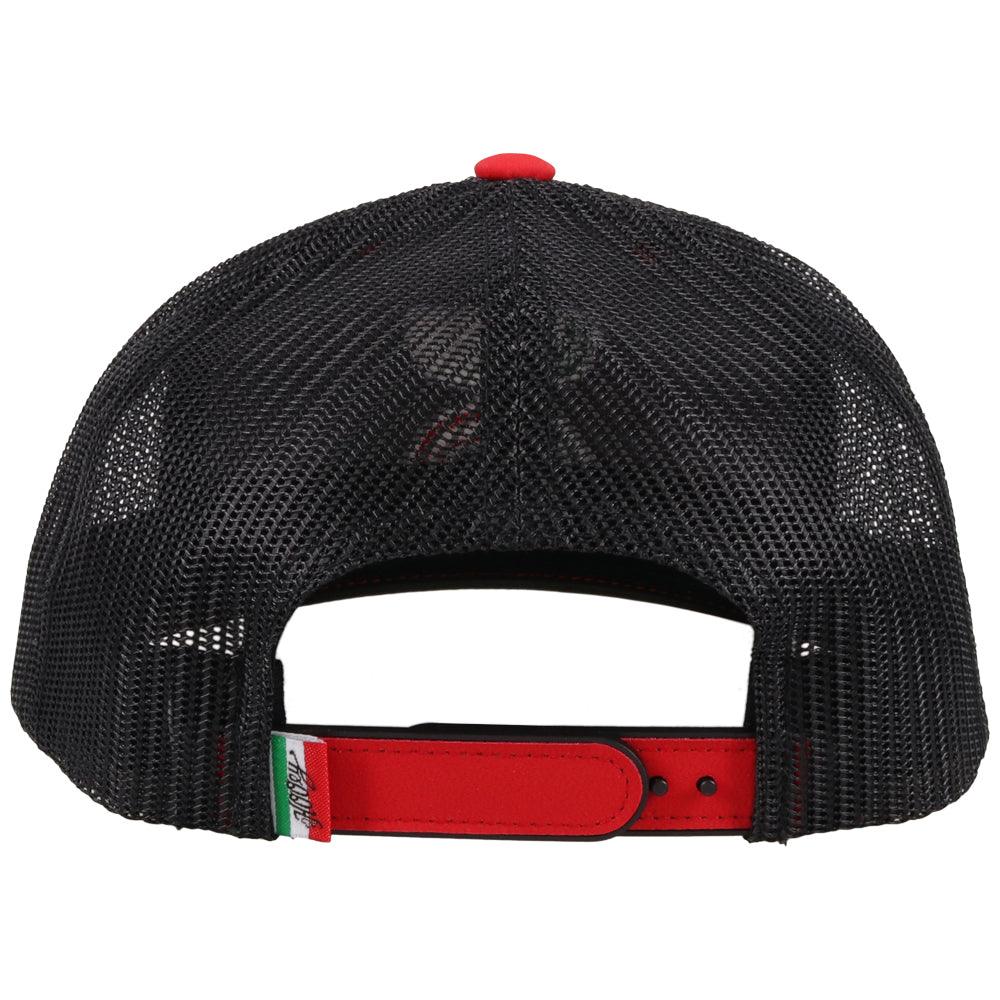 Back of the Light red and black Boquillas hat